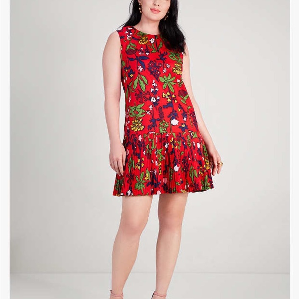 Kate Spade Red Botanical Garden Pleated Shift Dress XL NWT